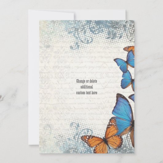  Blauwe Vlinder en Kant bruiloft Kaart (Achterkant)