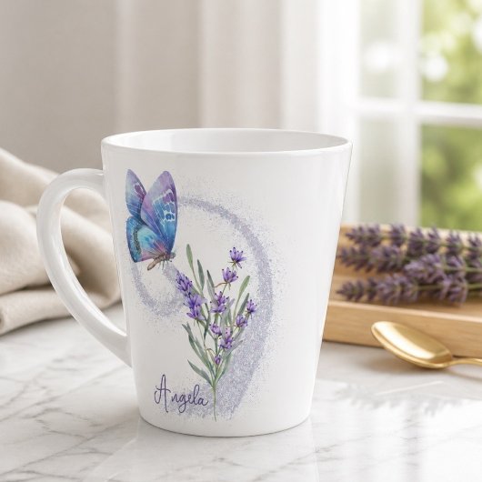 Blauwe Vlinder en Lavendel Persoonlijk Latte Mok