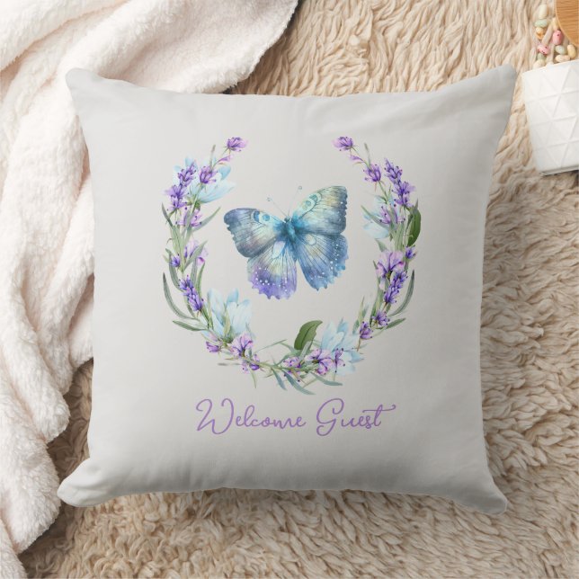Blauwe vlinder en lavender Wreath Pillow Kussen (Deken)