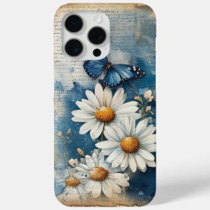 Blauwe Vlinder en madeliefjes – Cottagecore iPhone 15 Pro Max Hoesje