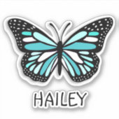 blauwe vlinder en naam op maat sticker (Voorkant)