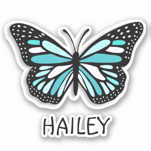  blauwe vlinder en naam op maat sticker (Voorkant)