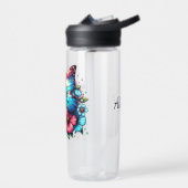 Blauwe vlinder en roze bloemen gepersonaliseerd waterfles (Links)