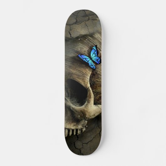 Blauwe vlinder en schedel persoonlijk skateboard (Voorkant)
