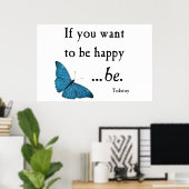  blauwe vlinder en tostoy Happiness Citaat Poster (Thuiskantoor)