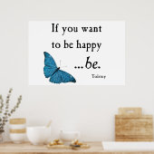  blauwe vlinder en tostoy Happiness Citaat Poster (Keuken)