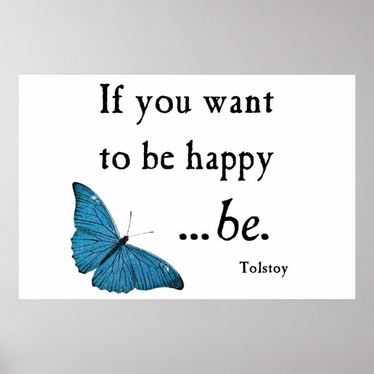  blauwe vlinder en tostoy Happiness Citaat Poster (Voorkant)