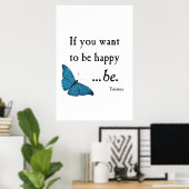  blauwe vlinder en tostoy Happiness Citaat Poster (Thuiskantoor)