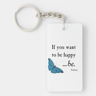 blauwe vlinder en tostoy Happiness Citaat Sleutelhanger