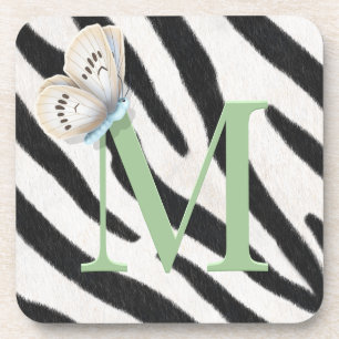 Blauwe vlinder en Zebra groene monogram op maat Bier Onderzetter