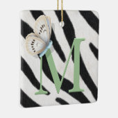 Blauwe vlinder en Zebra groene monogram op maat Keramisch Ornament (Rechts)