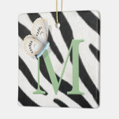 Blauwe vlinder en Zebra groene monogram op maat Keramisch Ornament (Links)