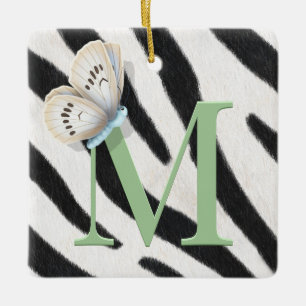 Blauwe vlinder en Zebra groene monogram op maat Keramisch Ornament