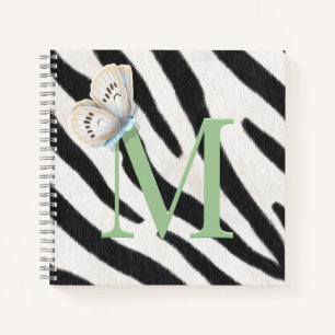 Blauwe vlinder en Zebra groene monogram op maat Notitieboek