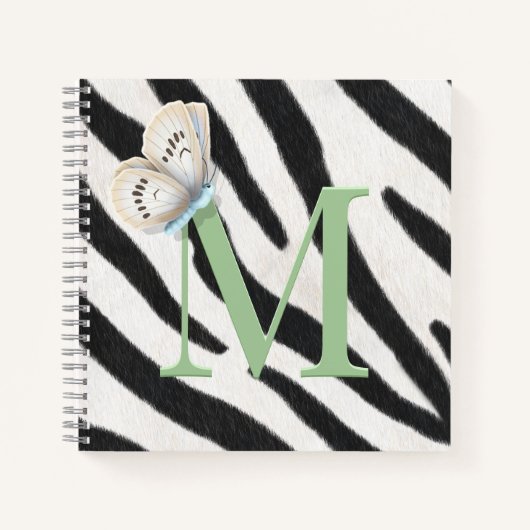 Blauwe vlinder en Zebra groene monogram op maat Notitieboek (Voorkant)