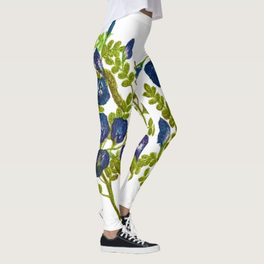Blauwe vlinder erwt bloemen leggings (Rechts)