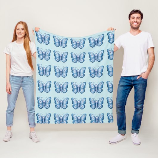 Blauwe vlinder fleece deken (In situ)