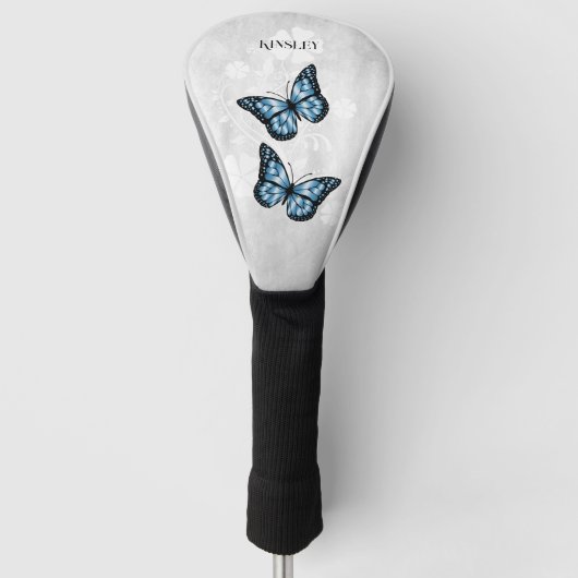 Blauwe vlinder Floral Golf Head Hoesje Golfheadcover (Voorkant)