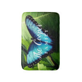 Blauwe vlinder foto met aangepaste familienaam badmat (Voorkant Verticaal)