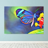 Blauwe vlinder gele bloem canvas afdruk (Insitu (Houten vloer))