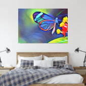 Blauwe vlinder gele bloem canvas afdruk (Insitu (Slaapkamer))