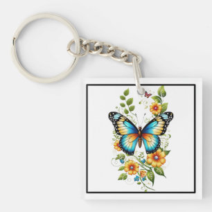 Blauwe Vlinder & Gele Bloemen-45871 Hoodie Sleutelhanger