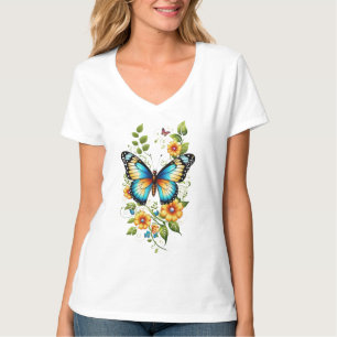 Blauwe Vlinder & Gele Bloemen-45871 Hoodie T-shirt