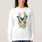 Blauwe Vlinder & Gele Bloemen-45871 Hoodie Trui (Voorkant)