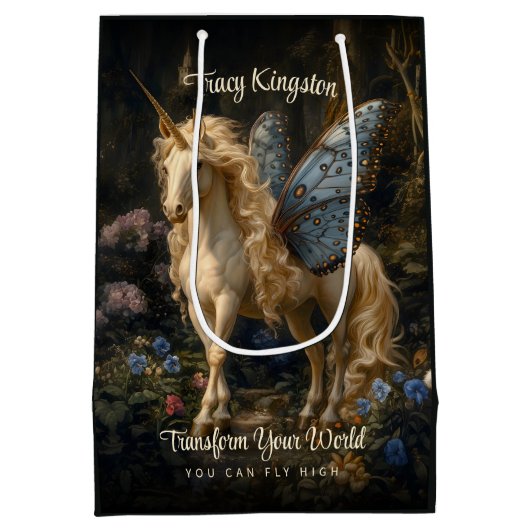 Blauwe Vlinder Gevleugeld Bos Eenhoorn Fantasy Mag Medium Cadeauzakje (Achterkant)