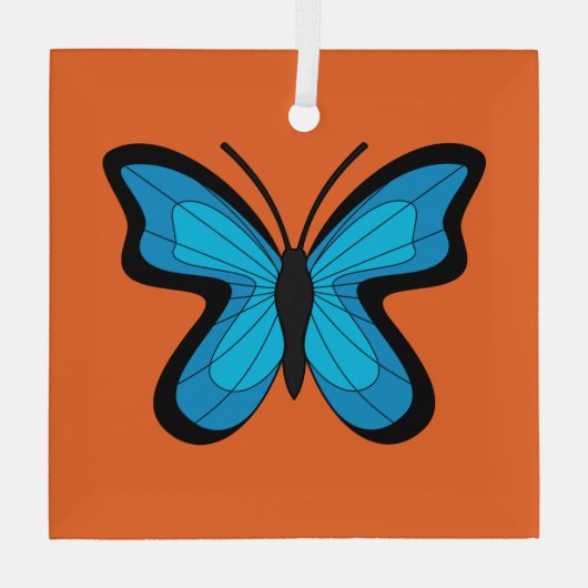 Blauwe vlinder glas ornament (Achterkant)