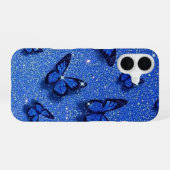 Blauwe Vlinder Glitter Fonkel Esthetisch iPhone 16 Hoesje (Achterkant horizontaal)