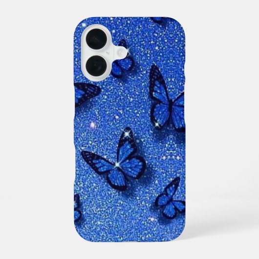 Blauwe Vlinder Glitter Fonkel Esthetisch iPhone 16 Hoesje (Achterkant)