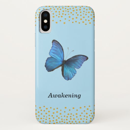 Blauwe Vlinder & Gouden Confetti Case-Mate iPhone Case (Achterkant)