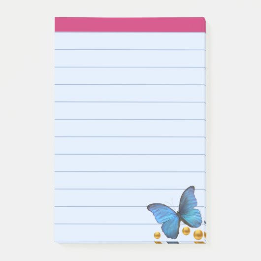 Blauwe Vlinder & Gouden Confetti Stippen Post-it® Notes (Voorkant)