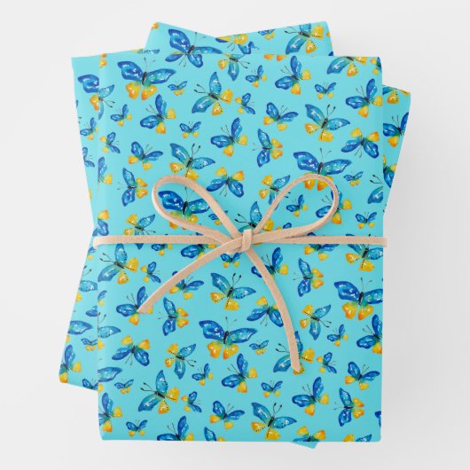 Blauwe vlinder handgetekende Waterverf vlinders Inpakpapier Vel (In situ)