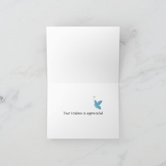 Blauwe vlinder Hartelijk dank Bedankkaart (Binnen)