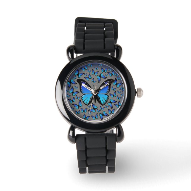 blauwe vlinder horloge (Voorkant)