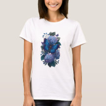 Blauwe Vlinder Hortensia Bloem Dames T-Shirt