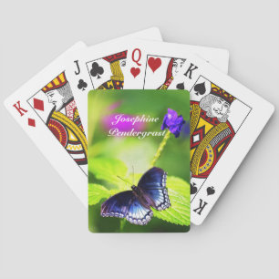 Blauwe vlinder in bloemstuk Personaliseer naam Pokerkaarten