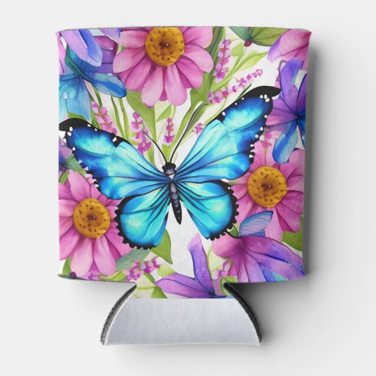 Blauwe vlinder in een gebied met bloemen blikjeskoeler (Voorkant)