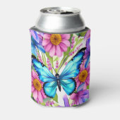 Blauwe vlinder in een gebied met bloemen blikjeskoeler (Blikje Achterkant)