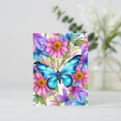 Blauwe vlinder in een gebied met bloemen briefkaart (Staand voorkant)