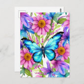 Blauwe vlinder in een gebied met bloemen briefkaart (Voorkant / Achterkant)