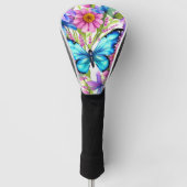 Blauwe vlinder in een gebied met bloemen golfheadcover (Voorkant)