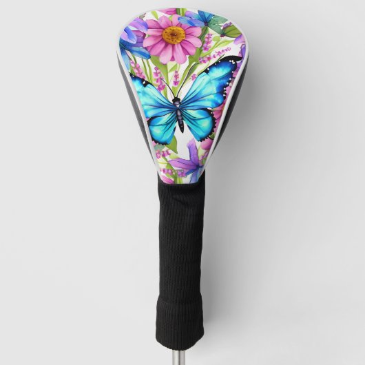 Blauwe vlinder in een gebied met bloemen golfheadcover (Voorkant)