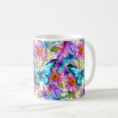 Blauwe vlinder in een gebied met bloemen koffiemok (Voorkant rechts)