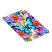 Blauwe vlinder in een gebied met bloemen magneet (Rechterzijde)