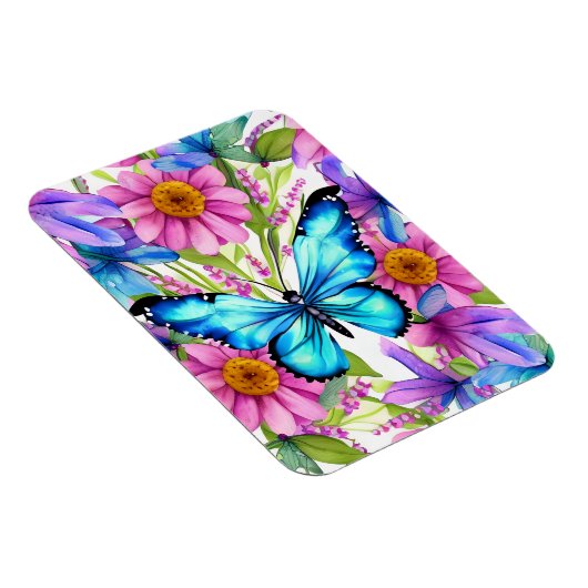 Blauwe vlinder in een gebied met bloemen magneet (Rechterzijde)