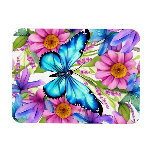 Blauwe vlinder in een gebied met bloemen magneet (Horizontaal)