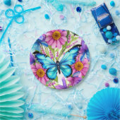 Blauwe vlinder in een gebied met bloemen papieren bordje (Feest)